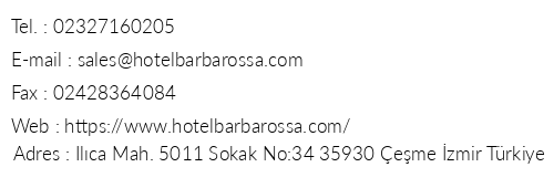 Alaat Barbarossa Hotel telefon numaralar, faks, e-mail, posta adresi ve iletiim bilgileri